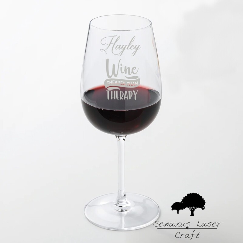 Fun Personalised &quot;Wine cheaper than therapy&quot; Large 49cl wine glass glass. Great Birthday and Christmas Gift for a Friend or loved one. WGB69