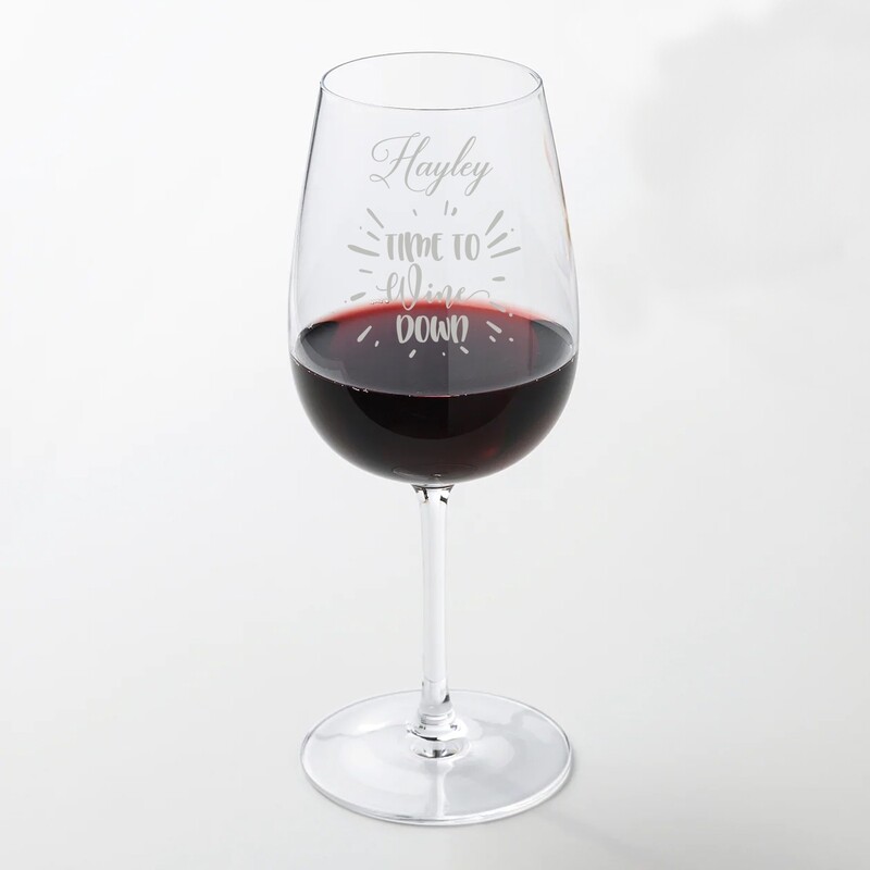Fun Personalised &quot;Time to wine down&quot; Large 49cl wine glass glass. Great Birthday and Christmas Gift for a Friend or loved one. WGB77