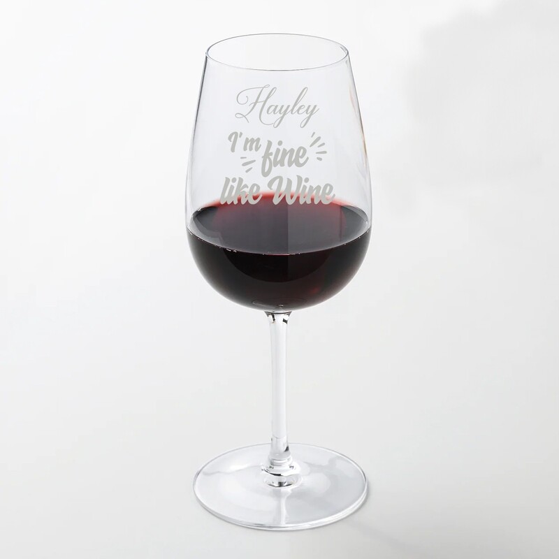 Fun Personalised &quot;Im fine like wine&quot; Large 49cl wine glass glass. Great Birthday and Christmas Gift for a Friend or loved one. WGB73
