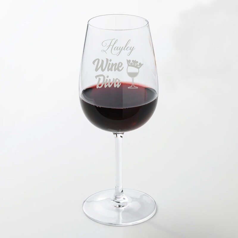 Fun Personalised &quot;Wine Diva&quot; Large 49cl wine glass glass. Great Birthday and Christmas Gift for a Friend or loved one. WGB78