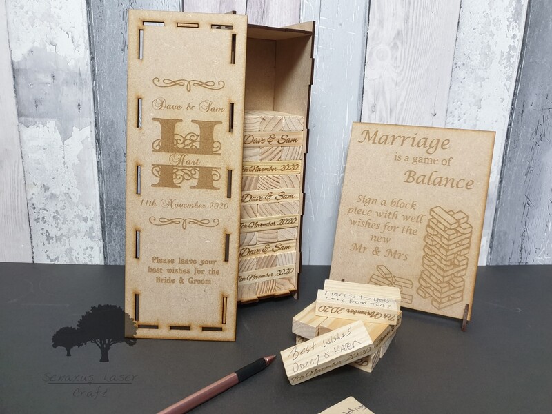Wooden block game wedding Guestbook, 54, 78,108 or 153 blocks in an engraved keepsake box. Sign optional. JEN6
