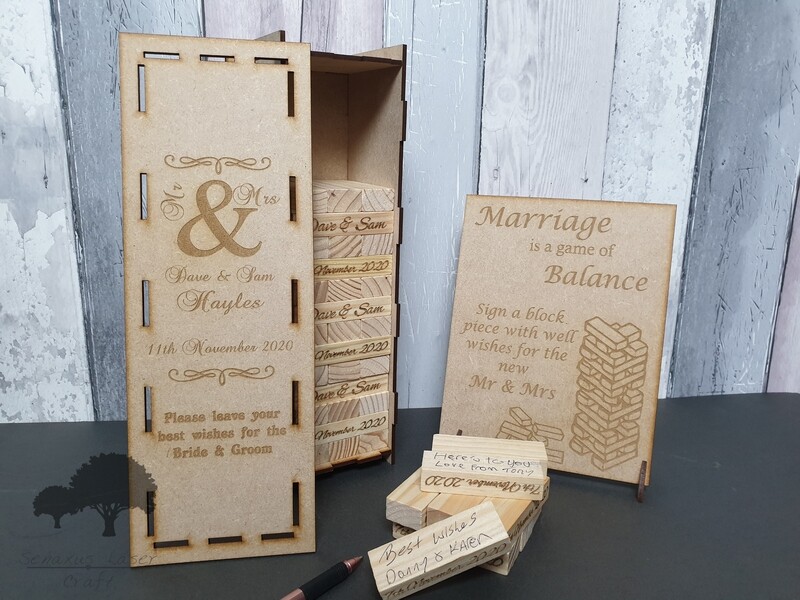 Wooden block game wedding Guestbook, 54, 78,108 or 153 blocks in an engraved keepsake box. Sign optional. JEN7