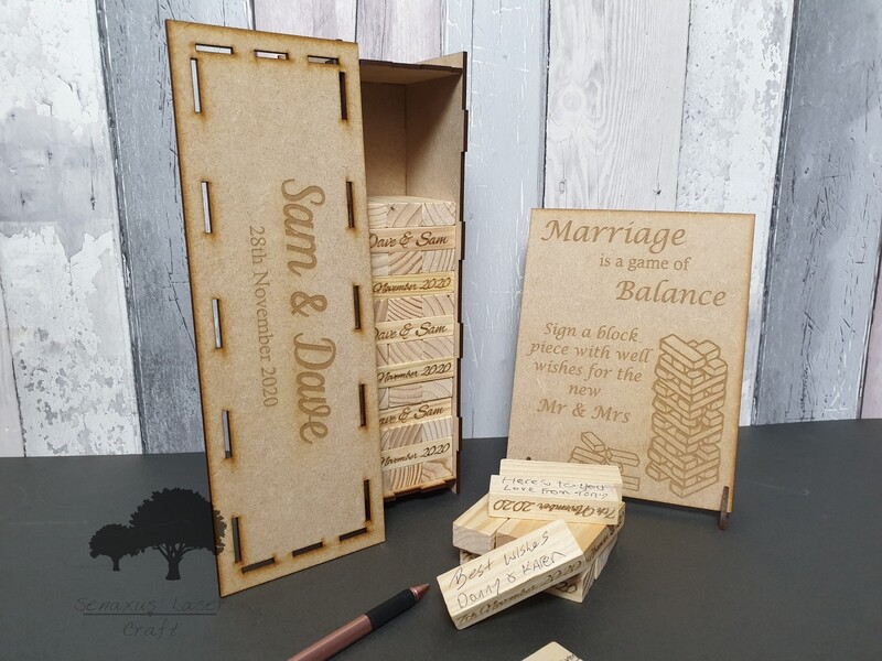 Wooden block game wedding Guestbook, 54, 78,108 or 153 blocks in an engraved keepsake box. Sign optional. JEN5
