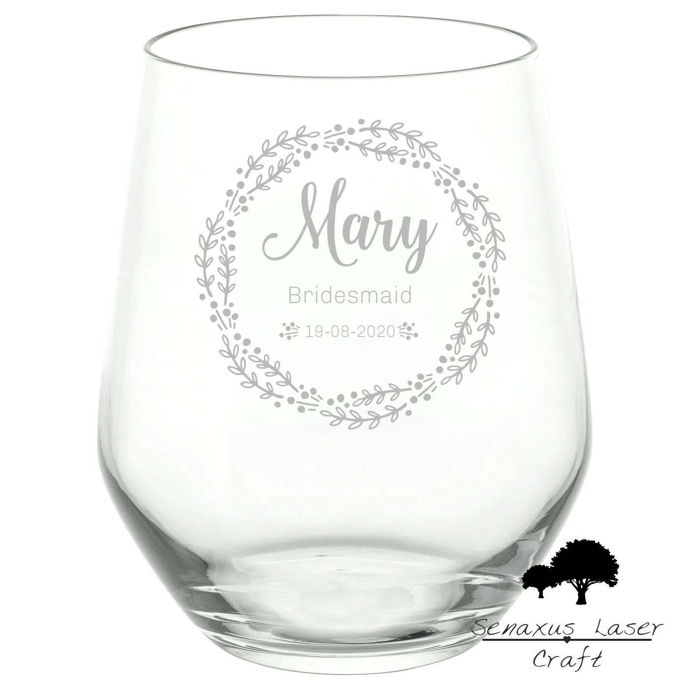 Personalised Engraved Stemmless Glass Groom/Bridal party gift SWG3