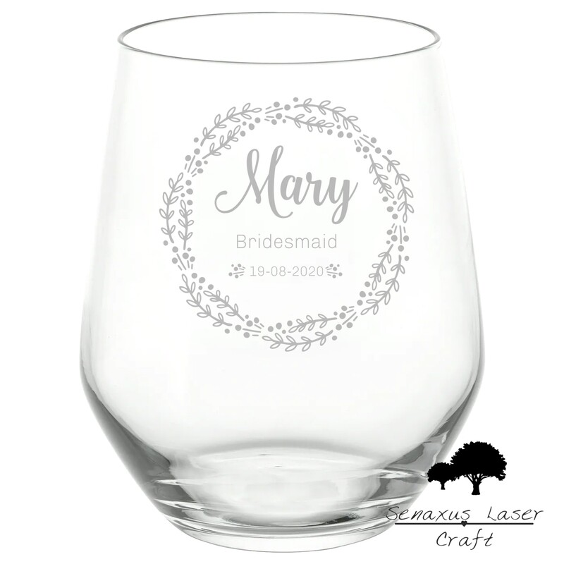 Personalised Engraved Stemmless Glass Groom/Bridal party gift SWG3
