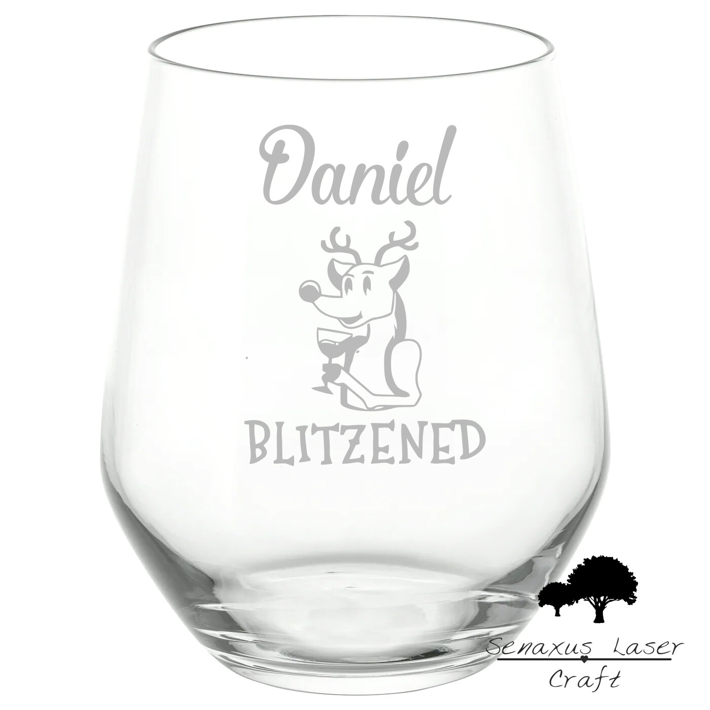 Personalised Engraved Stemmless Glass Blitzened gift SWG12