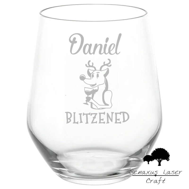 Personalised Engraved Stemmless Glass Blitzened gift SWG12