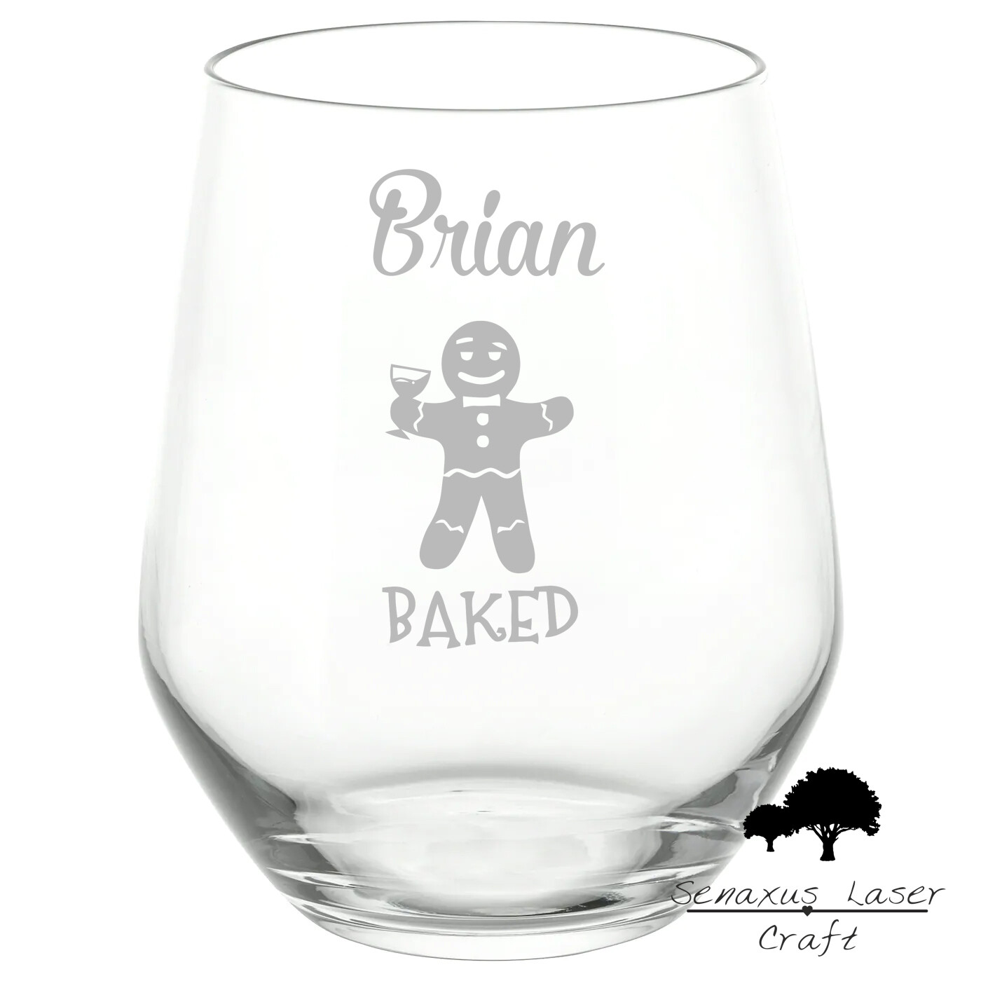 Personalised Engraved Stemmless Glass Baked gift SWG10