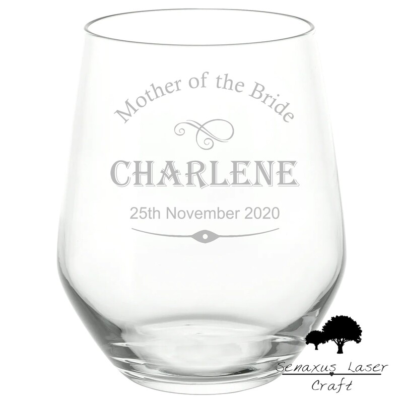 Personalised Vintage Wedding Design stemless wine/spirit Glass. Stunning Gift for Groomsmen, Ushers and Maids of Honour