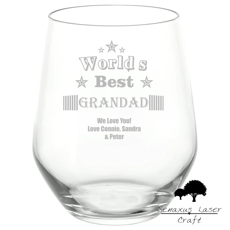 Personalised Worlds Best &#39;Family Member&#39; Design stemless wine/spirit Glass. Great Gift for Birthdays and Christmas