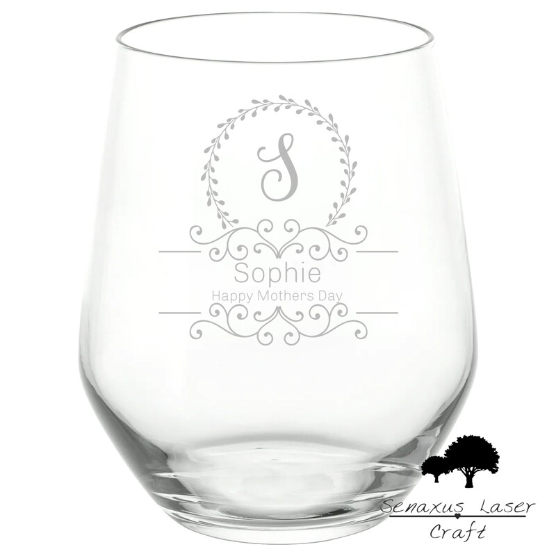 Personalised Wedding Wreath Design stemless wine/spirit Glass. Stunning Gift for All Wedding Events