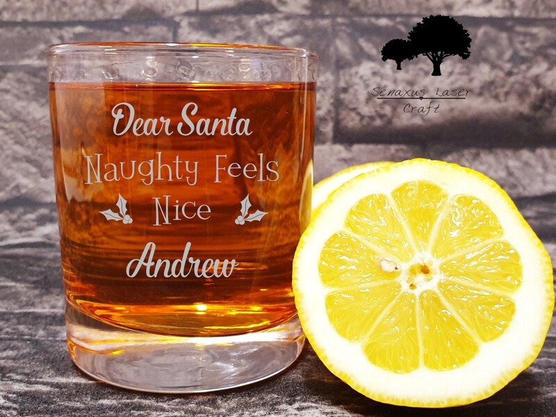 Funny Personalised Name, Naughty feels Nice, Christmas Spirit 10 oz Whiskey Glass. Great Christmas Gift for a Friend or Family Member. WTA68