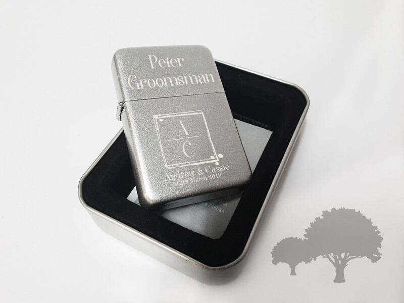 Personalised engraved Silver Unisex Wedding Party gift lighter in tin. With free engraving SLTR13