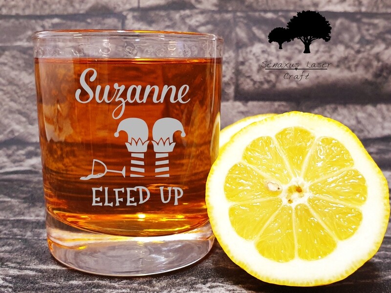 Funny Personalised Name, &#39;Elfed&#39; Up&#39; Funny Elf Design, Christmas Spirit 
 10 oz Whiskey Glass. Great Christmas Gift for a Friend or Family Member. WTA71