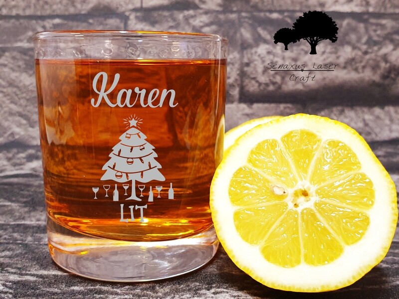 Funny Personalised Name, &#39;Lit&#39; Funny Christmas Tree Design, Christmas Spirit 10 oz Whiskey Glass. Great Christmas Gift for a Friend or Family Member. WTA73