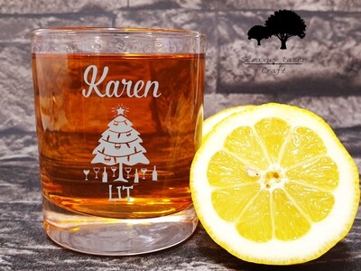 Funny Personalised Name, &#39;Lit&#39; Funny Christmas Tree Design, Christmas Spirit 10 oz Whiskey Glass. Great Christmas Gift for a Friend or Family Member. WTA73