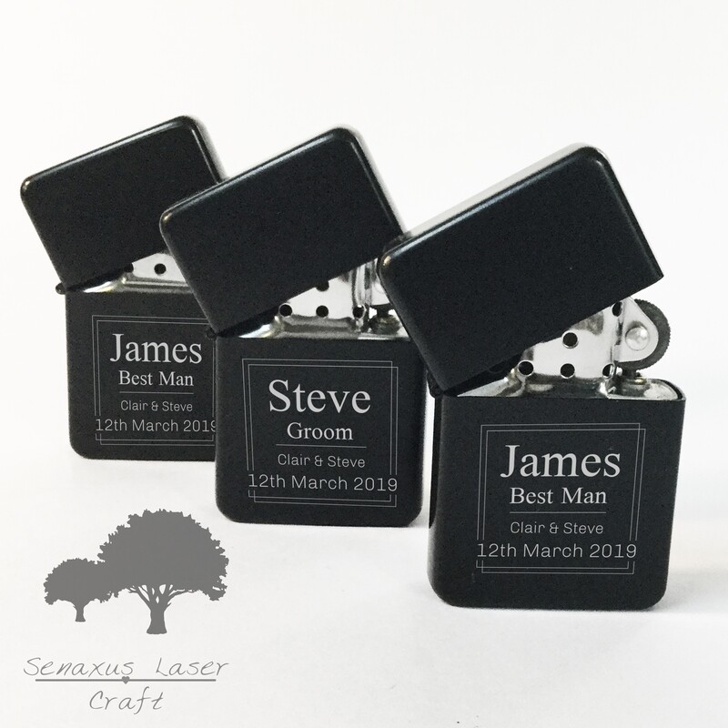 Personalised engraved Black Unisex Wedding Party gift lighter in tin. With free engraving LTR14
