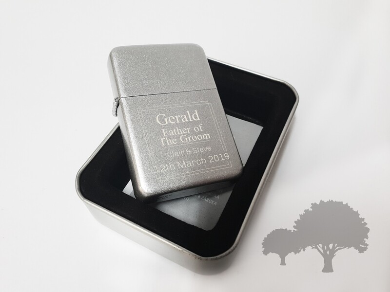 Personalised engraved Silver Unisex Wedding Party gift lighter in tin. With free engraving SLTR14