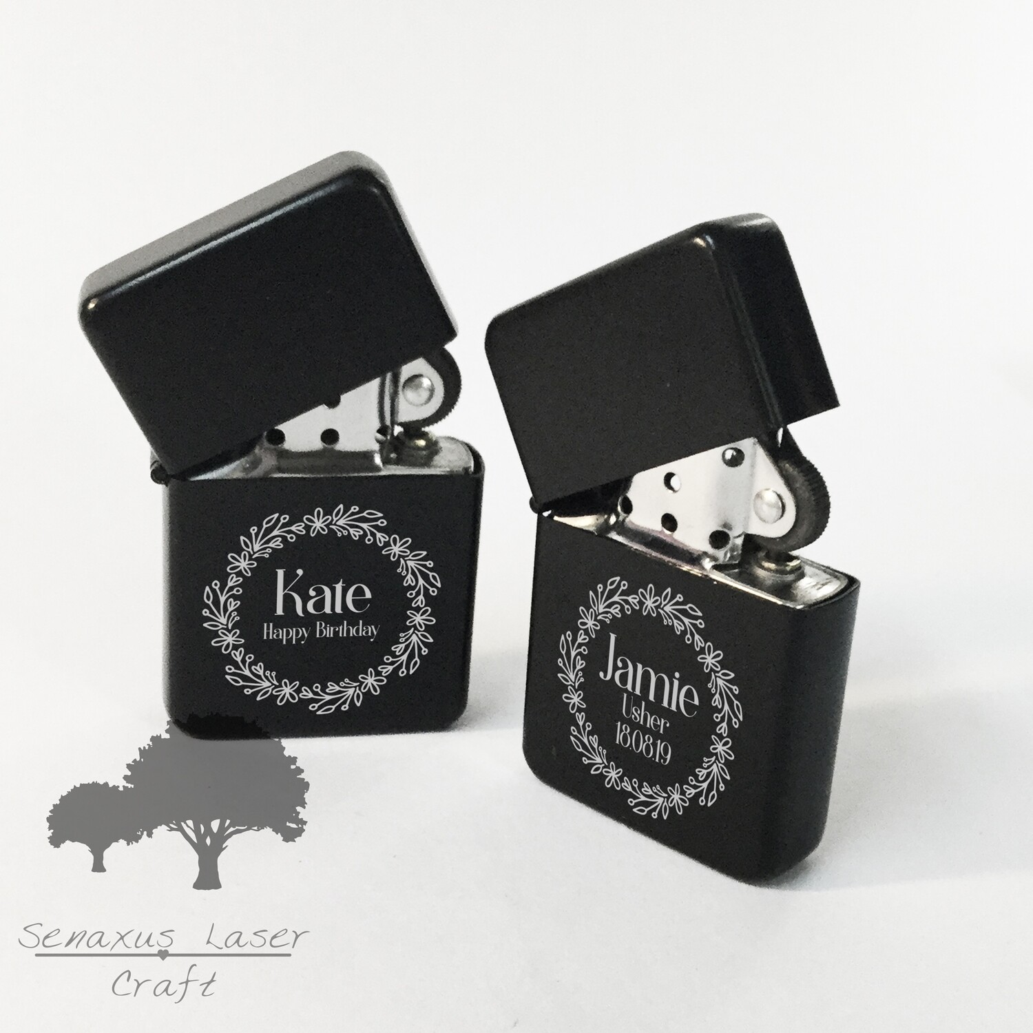 Personalised engraved Black Unisex gift lighter in tin. For any occasion, With free engraving LTR16