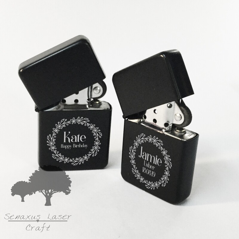 Personalised engraved Black Unisex gift lighter in tin. For any occasion, With free engraving LTR16