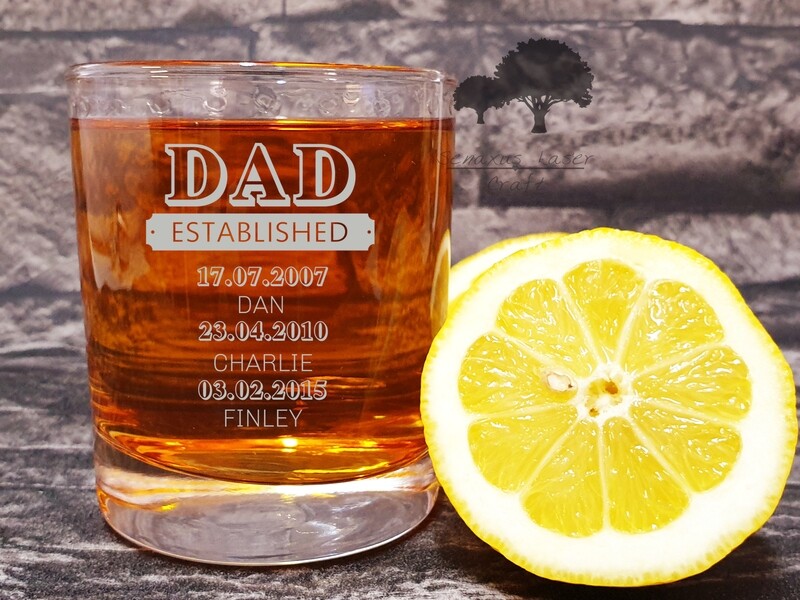 Unique Personalised Dad, Established with dates chosen by you, 10oz Whiskey Glass. Great Gift for a Friend or Family Member, Birthdays, Weddings or any other occasion. WTA79