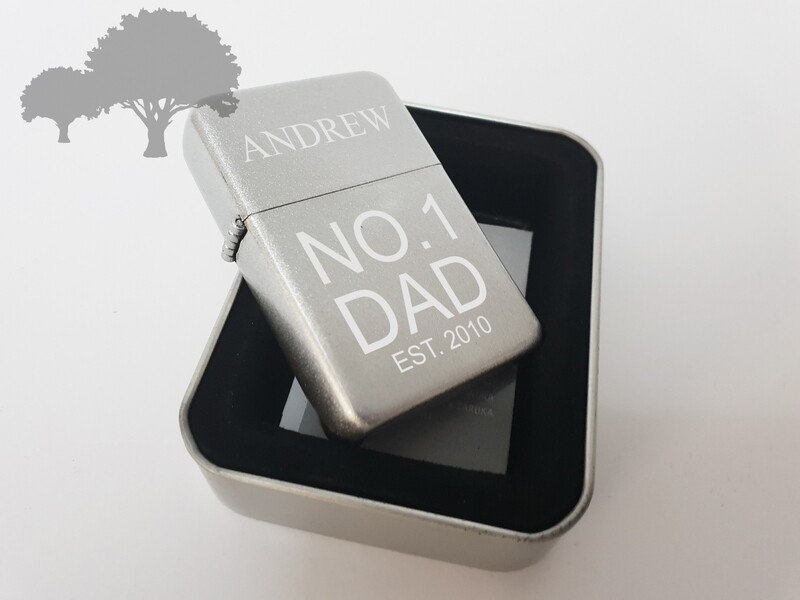 Personalised engraved Silver Fathers day gift lighter in tin. With free engraving SLTR21