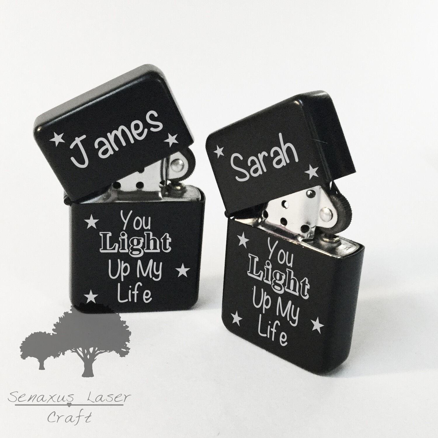 Personalised engraved Black gift lighter in tin, for any occasion. With free engraving LTR23