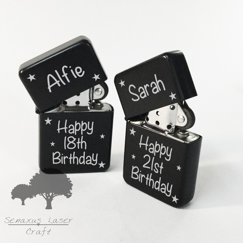 Personalised engraved Black gift lighter in tin, for any occasion. With free engraving LTR24