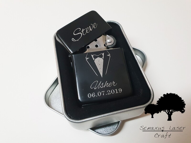 Personalised engraved Black Wedding gift lighter in tin, for any occasion. With free engraving LTR26