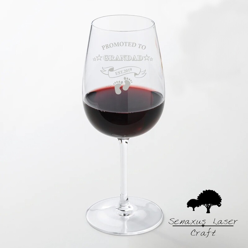 Unique Personalised Promoted to, Est. Date Large 49cl wine glass. Great Gift for a Friend or loved one.