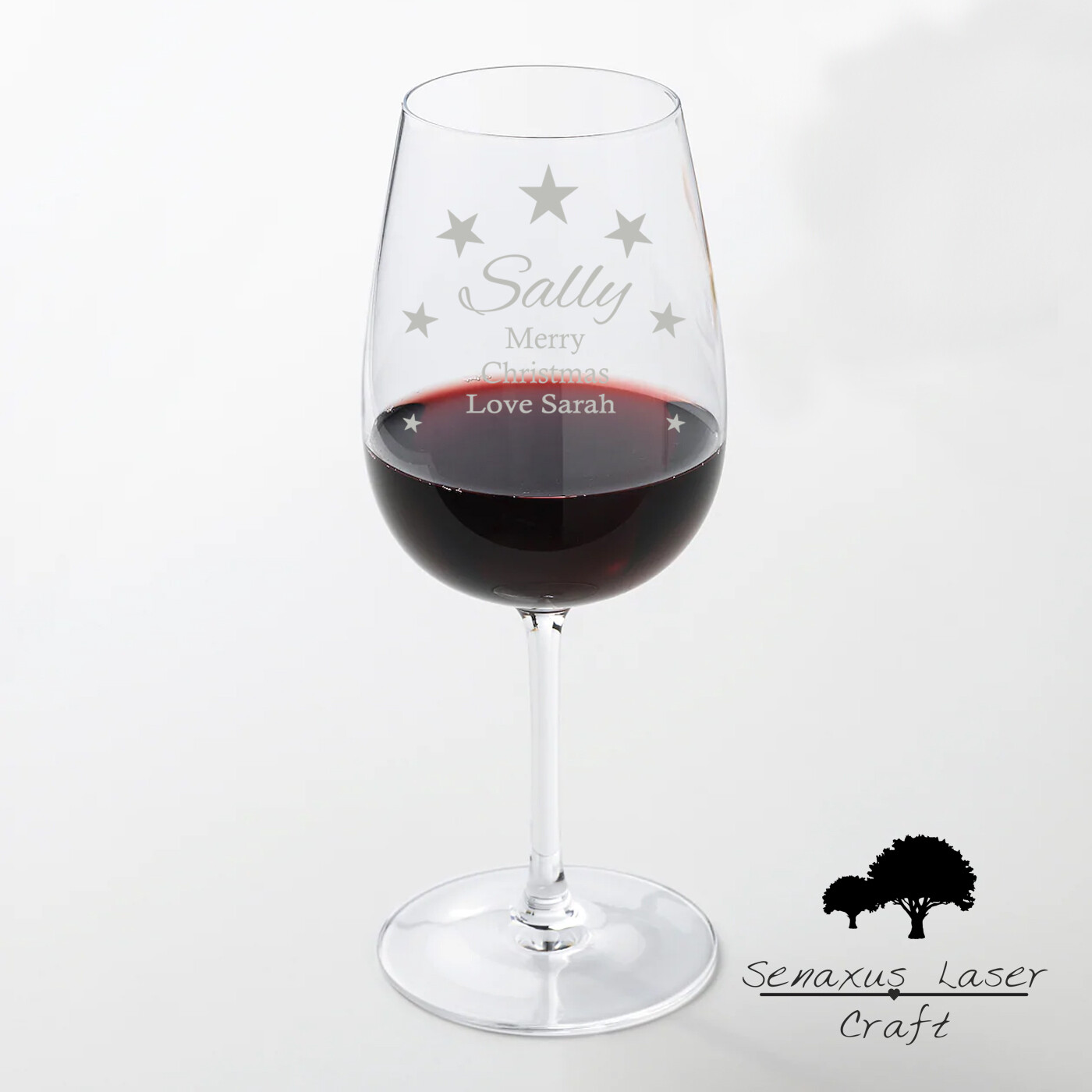 Unique Personalised Merry Christmas with Stars 49cl wine glass. Great Christmas Gift for Friends, Family, Secret Santa.