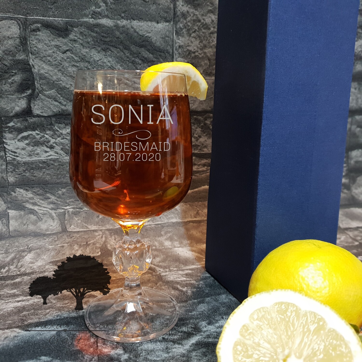 Unique Personalised Modern Named Design small wine glass. Great Wedding gift for friends and family, groomsmen, bridesmaids, maid of honour