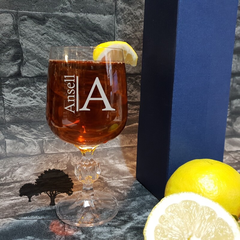Unique Personalised Monogram Initial small wine glass. Great Birthday or Christmas Gift for a Friend or loved one.