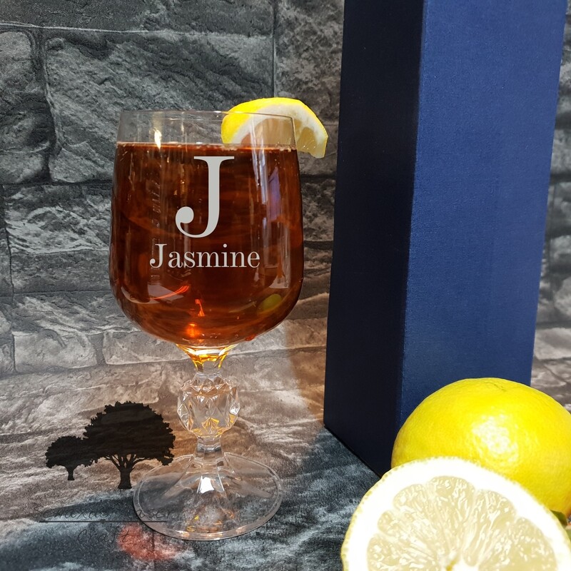 Unique Personalised Monogram Initial small wine glass. Great Birthday, Wedding or Christmas Gift for Friends, Family or Loved Ones