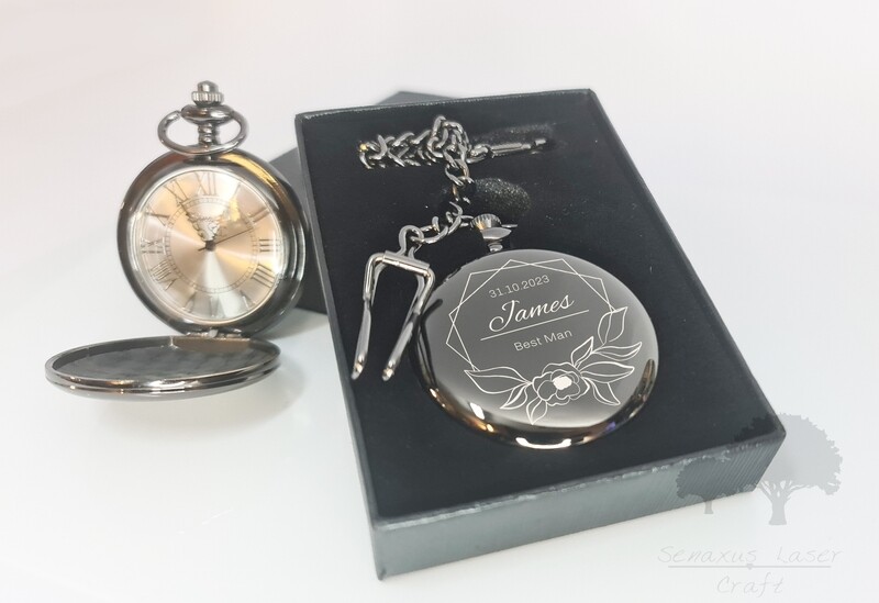 Personalised wedding gift Black Pocket Watch groom/bride party favours BPW11