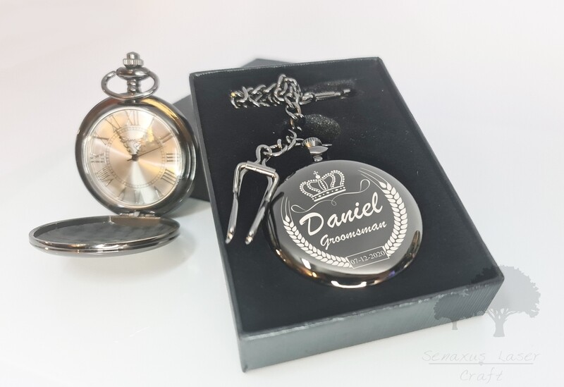 Personalised wedding gift Black Pocket Watch groom/bride party favours BPW5