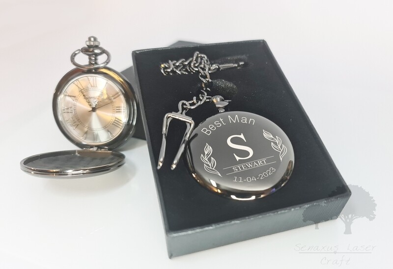 Personalised wedding gift Black Pocket Watch groom/bride party favours BPW13