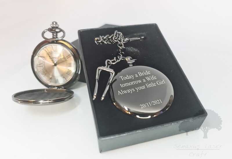 Personalised wedding gift Black Pocket Watch groom/bride party favours BPW9