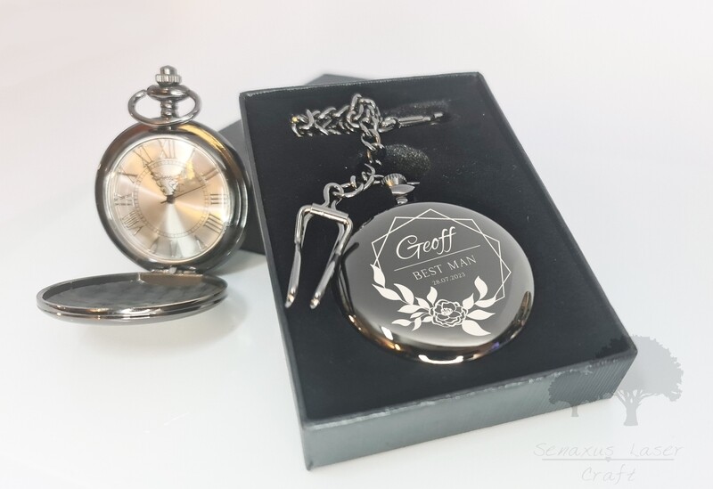 Personalised wedding gift Black Pocket Watch groom/bride party favours BPW15