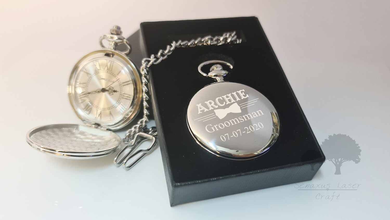 Personalised wedding gift Silver Pocket Watch groom/bride party favours SPW7
