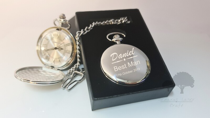 Personalised wedding gift Silver Pocket Watch groom/bride party favours SPW3