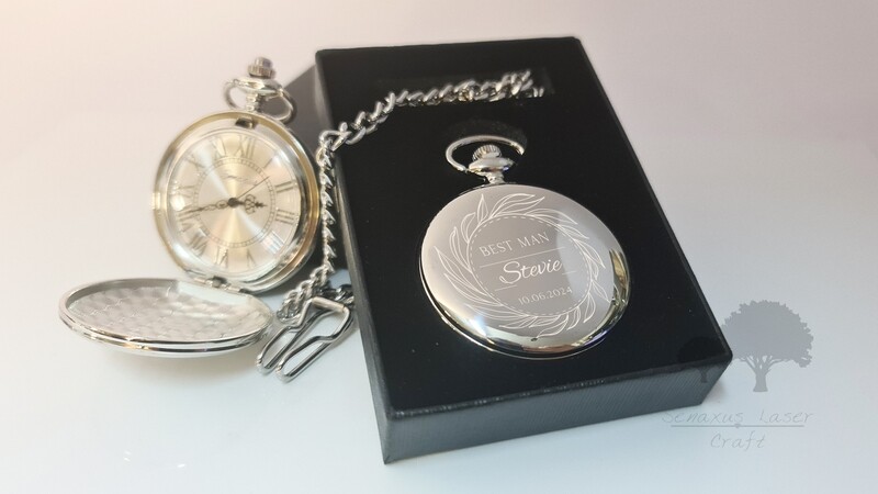 Personalised wedding gift Silver Pocket Watch groom/bride party favours SPW17