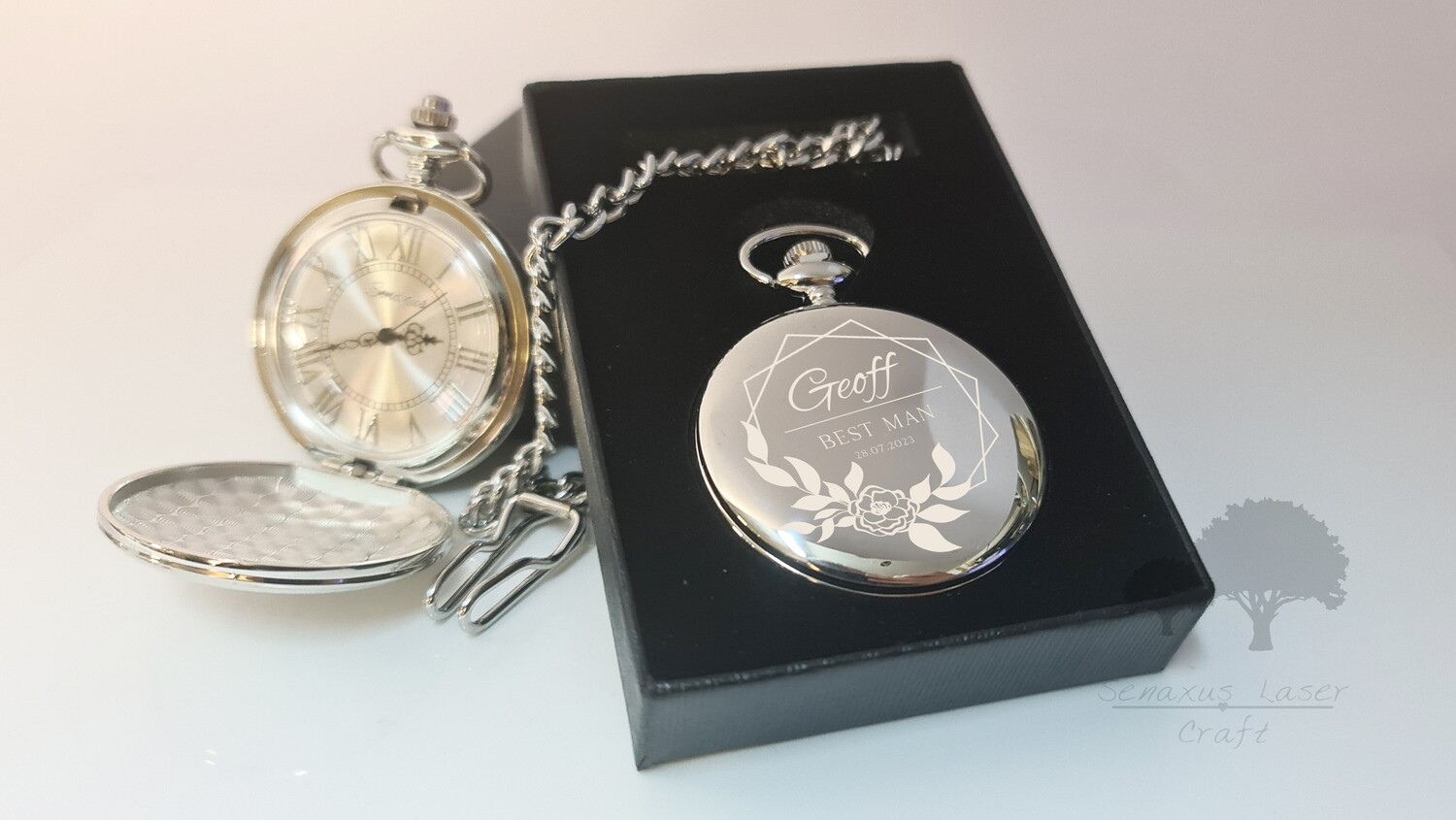 Personalised wedding gift Silver Pocket Watch groom/bride party favours SPW15