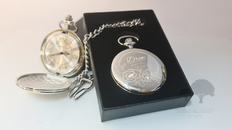 Personalised wedding gift Silver Pocket Watch groom/bride party favours SPW18
