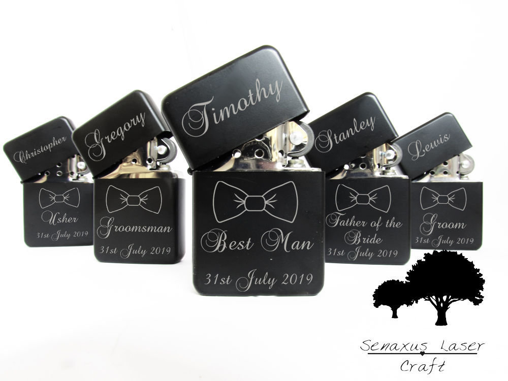Personalised bow tie Wedding Favours gift lighter in Tin. Free engraving LTR7