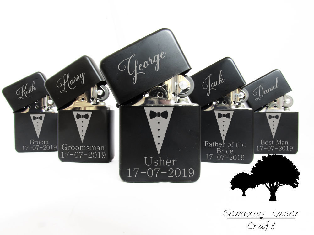 Personalised Tuxedo Wedding Favours gift lighter in Tin. Free engraving LTR9
