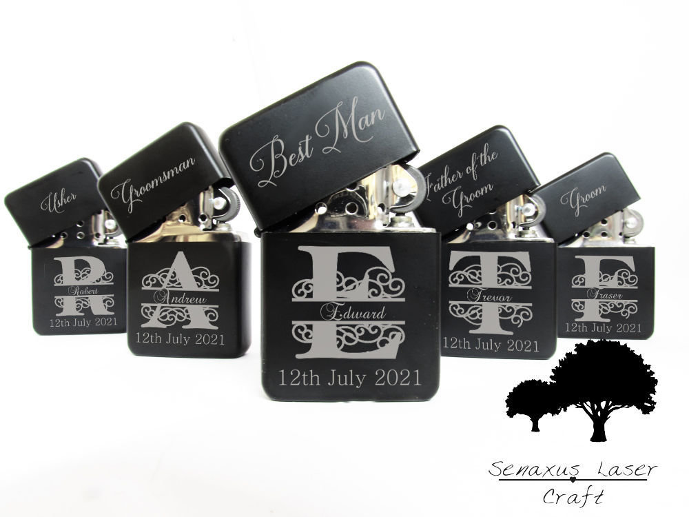 Personalised Monogram Wedding Favours gift lighter in Tin. Free engraving LTRM10