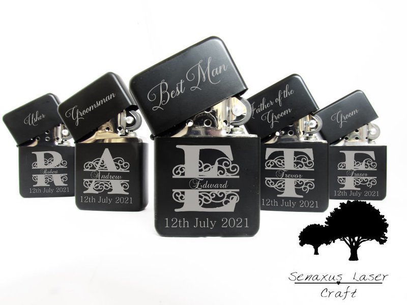 Personalised Monogram Wedding Favours gift lighter in Tin. Free engraving LTRM10