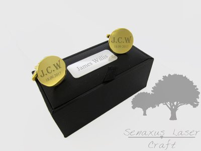 Engraved round Gold Cufflinks &amp; Personalised Gift Box Cuff Links best man gclr10