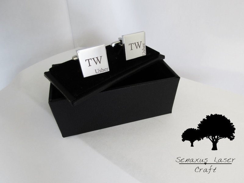Engraved Silver Cufflinks &amp; Personalised Gift Box Cuff Links favours scls9